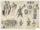 Sheet of designs for military dress and weapons for Macbeth