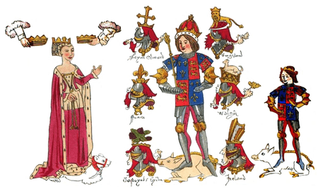 Detail from the Rous Roll showing Richard III with his wife Anne Neville