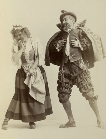 Sidney Herbert as Don Adriano de Armado and Kitty Cheatham as Jaquenetta