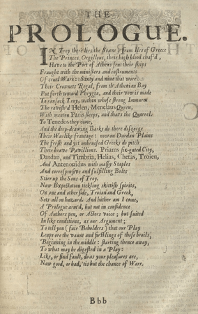 Prologue for Troilus and Cressida in the Third Folio