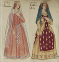 Costume designs for Lady Blanch and Queen Elinor