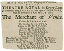 Merchant of Venice, Drury Lane Playbill