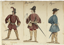 Costume designs for Pistol, Bardolph, and Nym